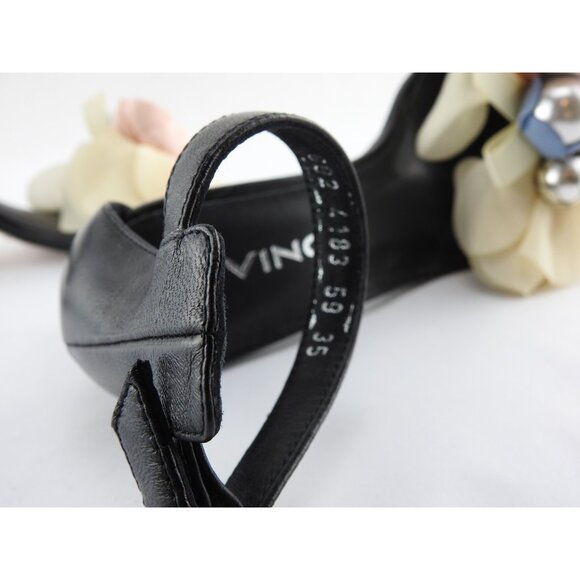 VINCI Black Leather Floral Embellished Ankle Strap Loop Heel Sandal Size 35 Turk - Picture 9 of 16